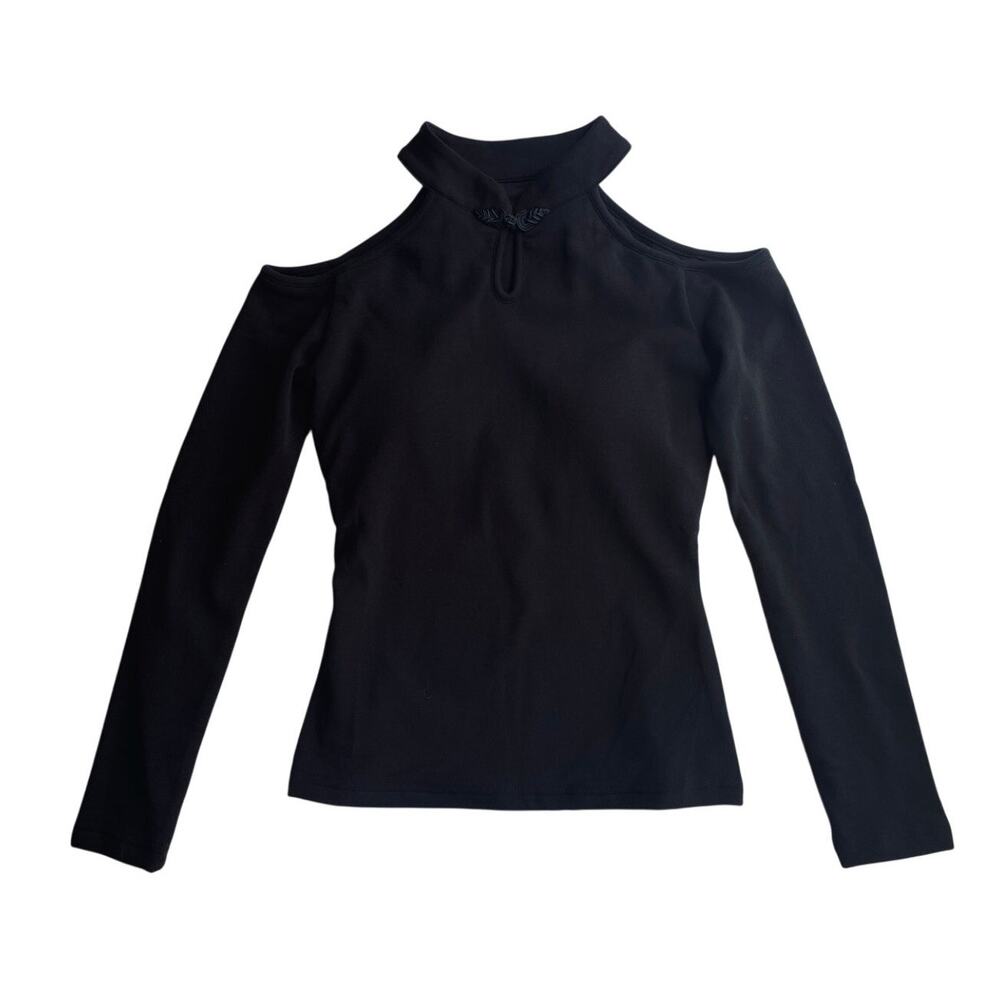 OGL Brami Top Mandarin Collar Open Shoulder Thermal Black Size Small NEW